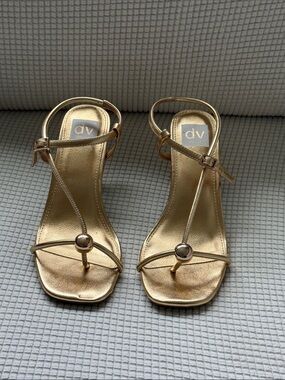 DV by Dolce Vita Metallic Gold Strappy T‑Bar Heels